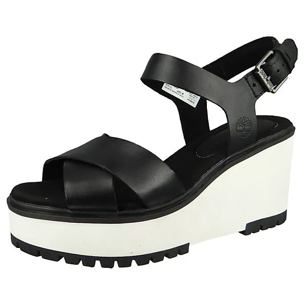 Timberland Damen Komfort Sandalen Koralyn Cross Strap CA239F TB0A239F015 Schwarz Black Full Grain Leder Mit EVA & Ortholite Comfort Klassische Sandalen - Schwarz