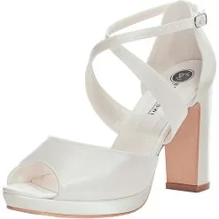 BRIDE NOW! Brautschuh Aus Satin, Absatzhöhe 10 Cm Klassische Sandalen - Creme
