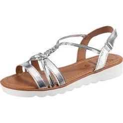 Lynfield Metallic Plateau Riemen T-Steg-Sandalen - Silber