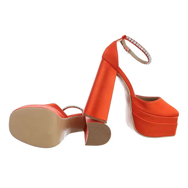 Ital-Design Plateaupumps Schnalle, Blockabsatz, Strass – Bild 2