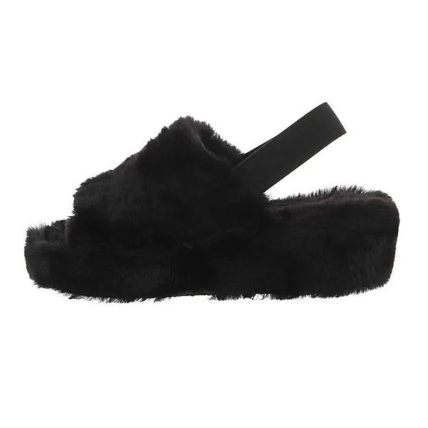 Ital-Design Hausschuhe , Keilabsatz/Wedge, Dekofell