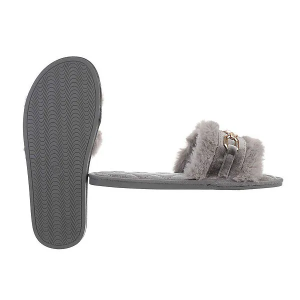 Ital-Design Hausschuhe , Flach, Dekofell, Offene Ferse – Bild 2
