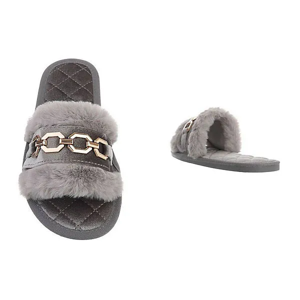 Ital-Design Hausschuhe , Flach, Dekofell, Offene Ferse – Bild 3