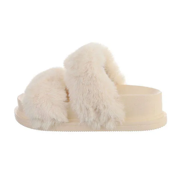 Ital-Design Hausschuhe , Flach, Dekofell, Offene Ferse