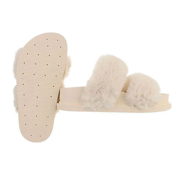 Ital-Design Hausschuhe , Flach, Dekofell, Offene Ferse – Bild 2