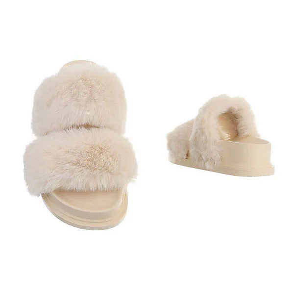 Ital-Design Hausschuhe , Flach, Dekofell, Offene Ferse – Bild 3