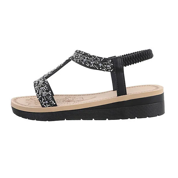 Ital-Design Riemchensandalen , Keilabsatz/Wedge, Perlen, Riemen, Strass