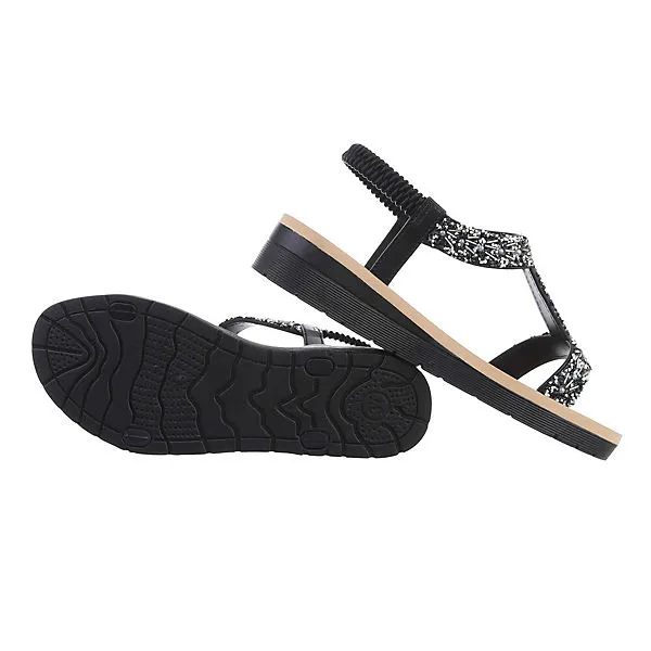 Ital-Design Riemchensandalen , Keilabsatz/Wedge, Perlen, Riemen, Strass – Bild 2