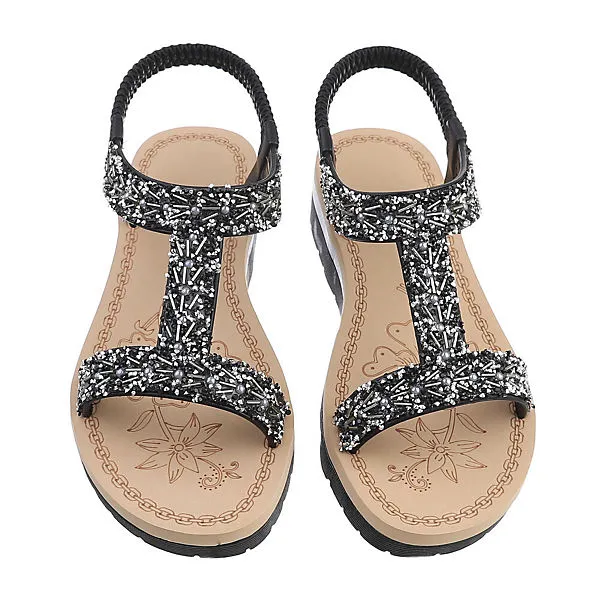 Ital-Design Riemchensandalen , Keilabsatz/Wedge, Perlen, Riemen, Strass – Bild 4