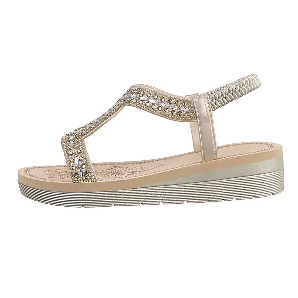 Ital-Design Riemchensandalen , Keilabsatz/Wedge, Metallisch, Strass