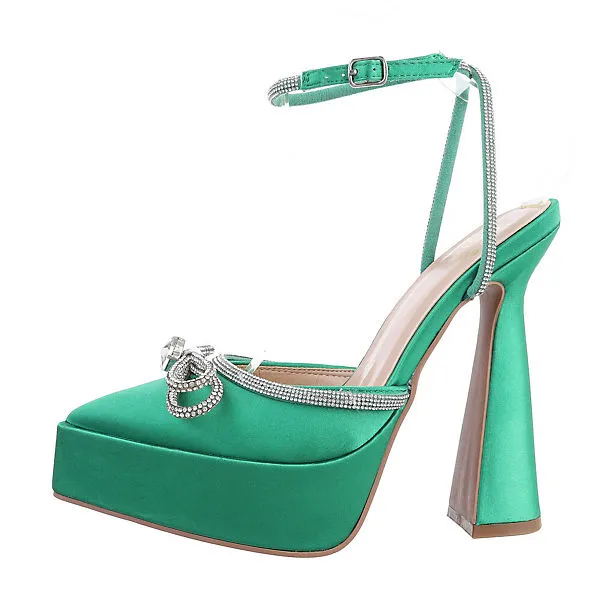 Ital-Design Plateaupumps Knöchelriemen, Blockabsatz, Strass