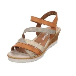 Remonte Damen Sandalen Sandalette Fußbett Bequem Freizeit Glitzerdetails Lederkombination Gemustert Klassische Sandalen - Braun